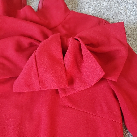 SHEIN Red midi dress with puffy sleeves and bow detail Size L - Picture 3 of 6